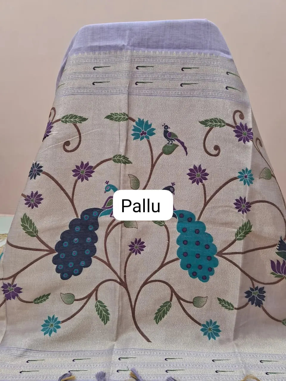 Light Lavender Pure Munga Cotton Saree pallu