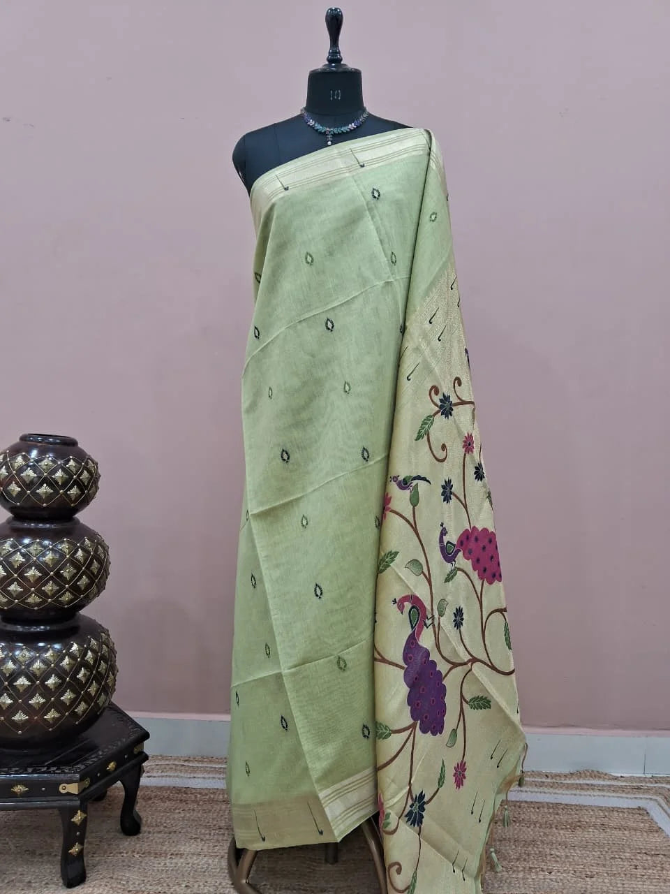 Pista Green Pure Munga Cotton Saree 