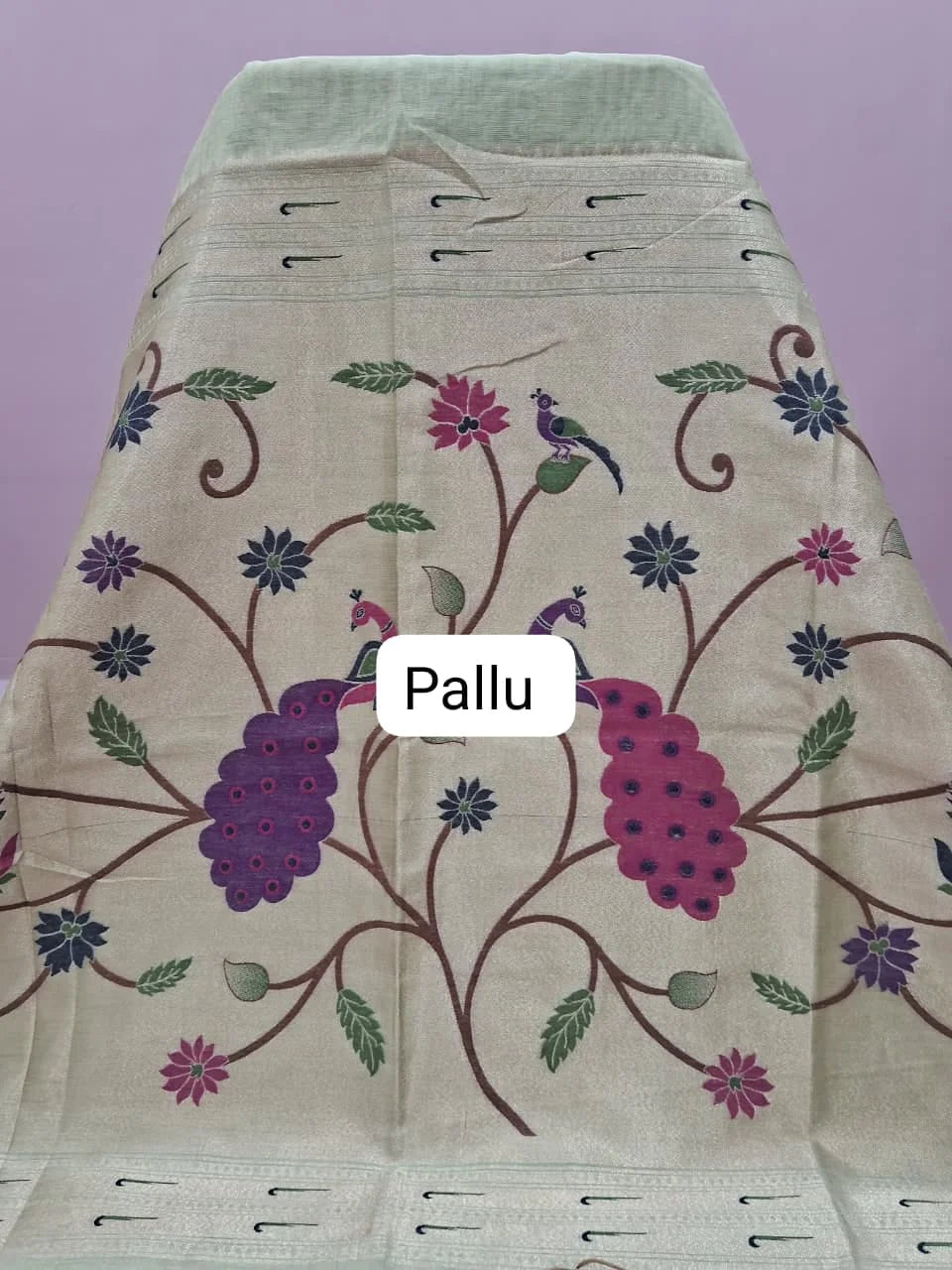Pista Green Pure Munga Cotton Saree pallu