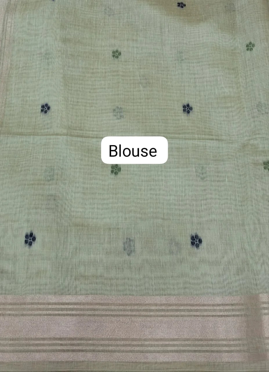 Pista Green Pure Munga Cotton Saree blouse