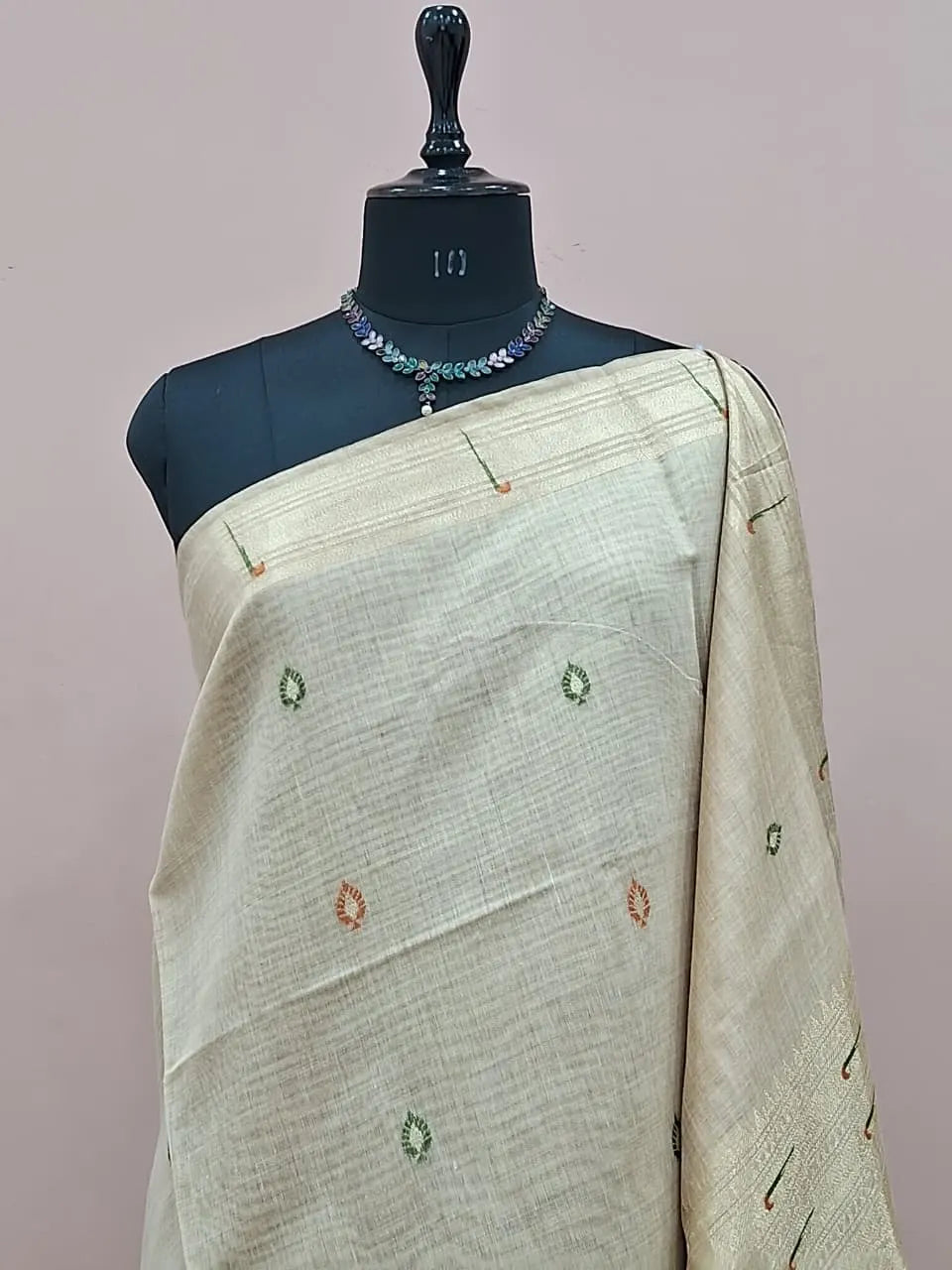 Beige Pure Munga Cotton Saree 1