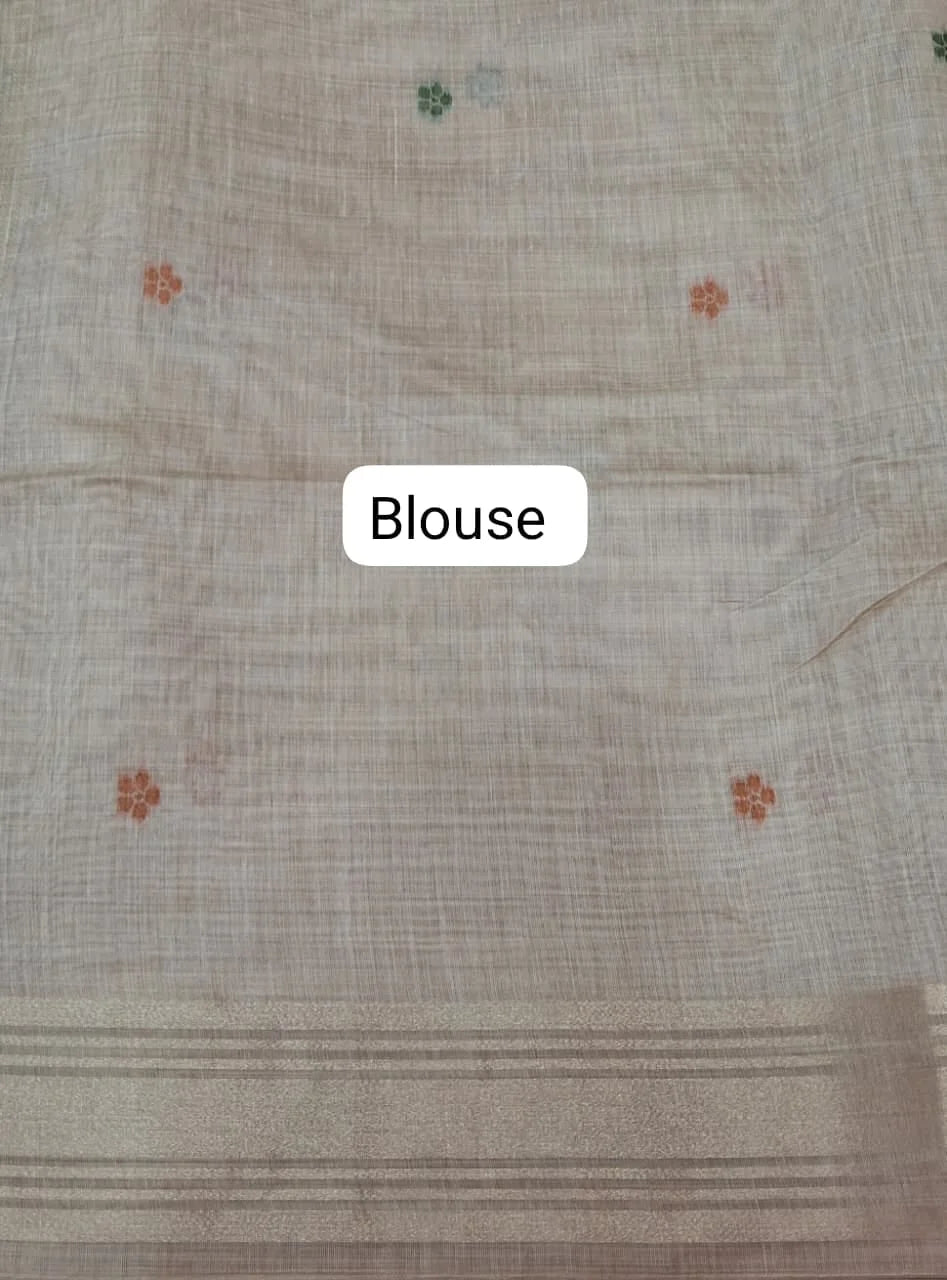 Beige Pure Munga Cotton Saree blouse