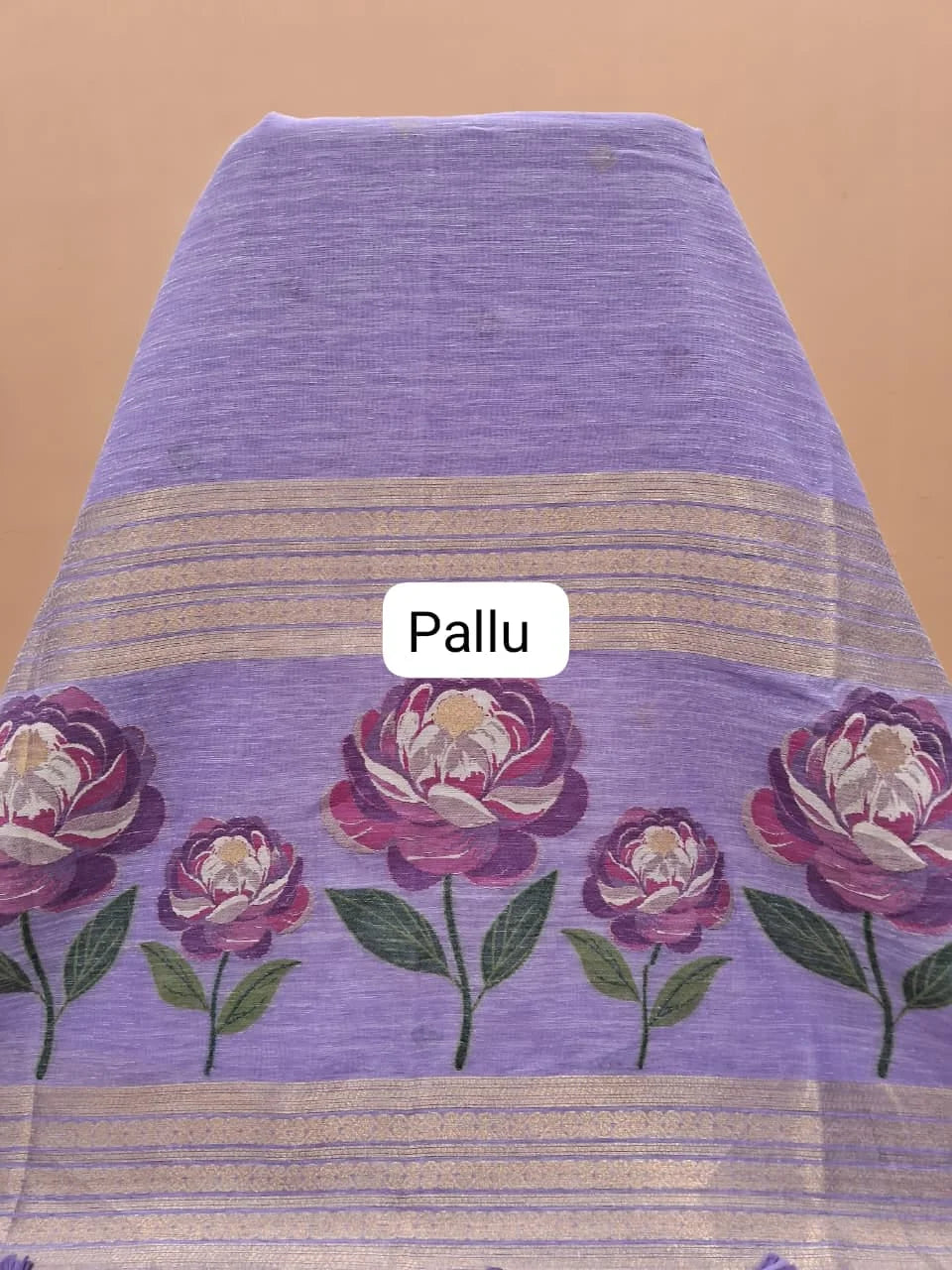 Dark Lavender Munga Cotton Saree pallu