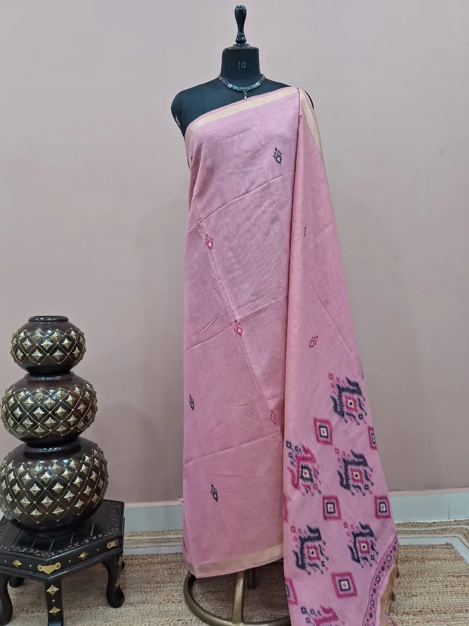 Baby Pink Munga Cotton Saree 