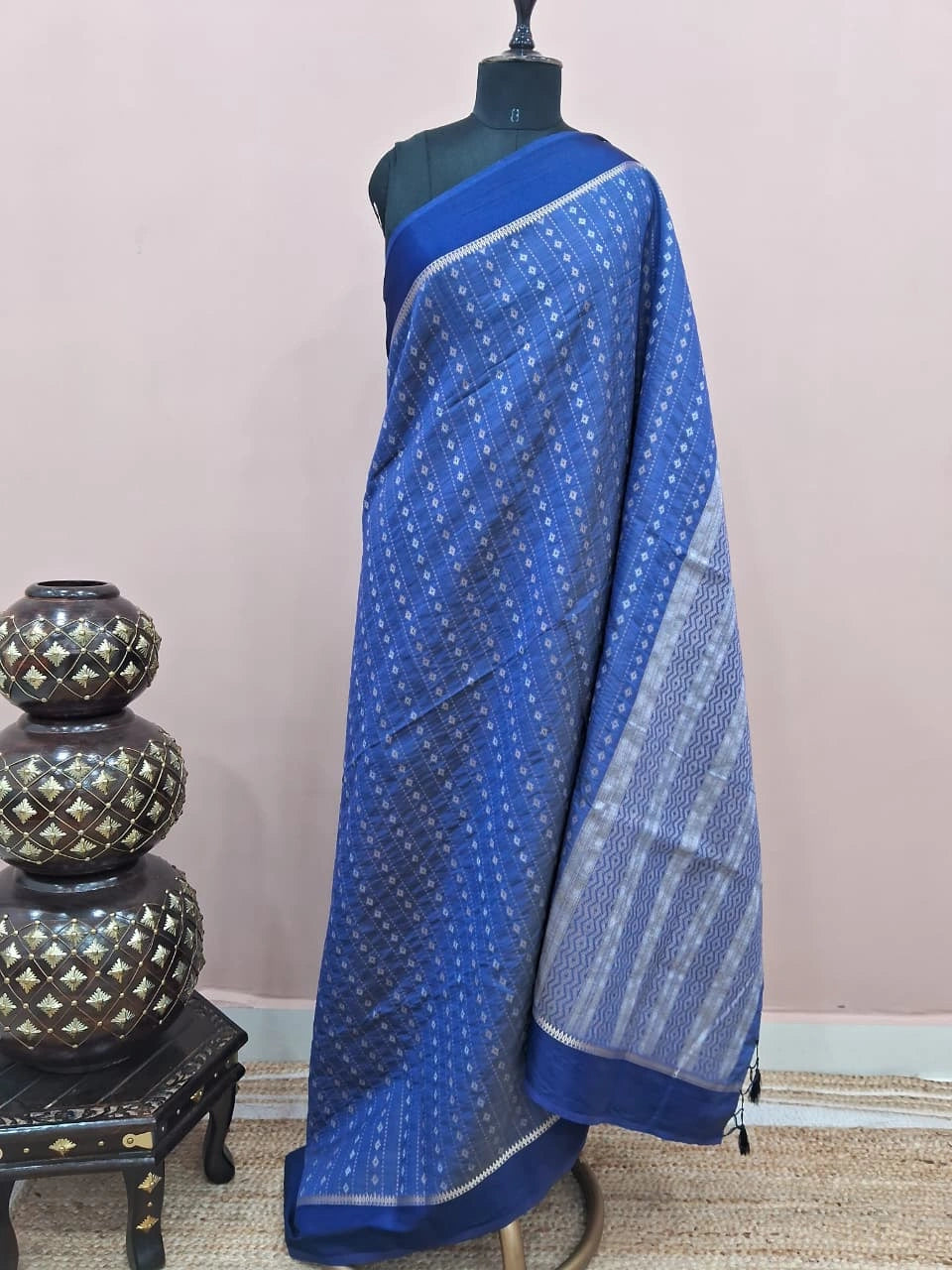 Royal Blue Munga Tussar Saree