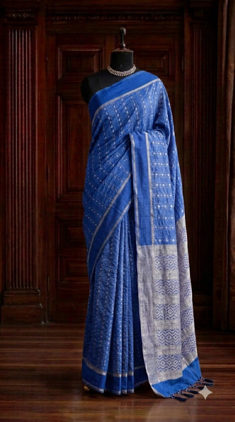 Royal Blue Munga Tussar Saree