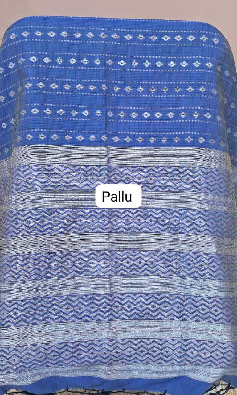Royal Blue Munga Tussar Saree Pallu