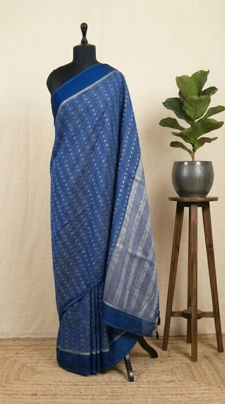 Royal Blue Munga Tussar Saree