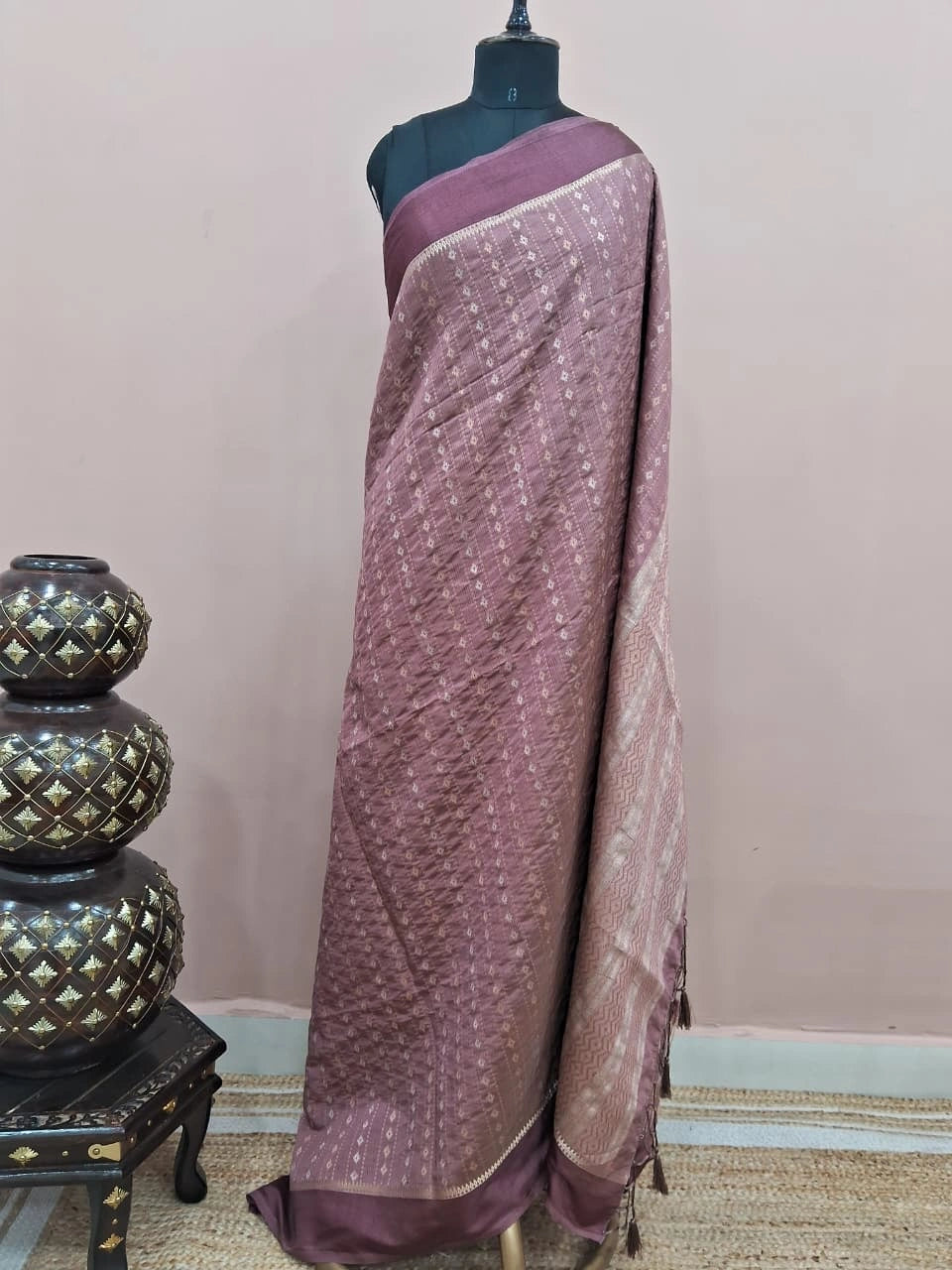 Taupe Brown Munga Tussar Saree