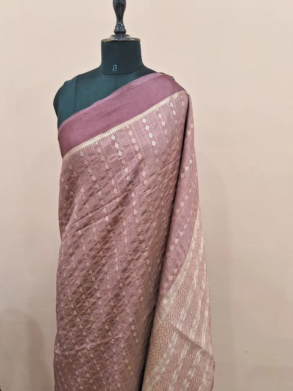 Taupe Brown Munga Tussar Saree 1