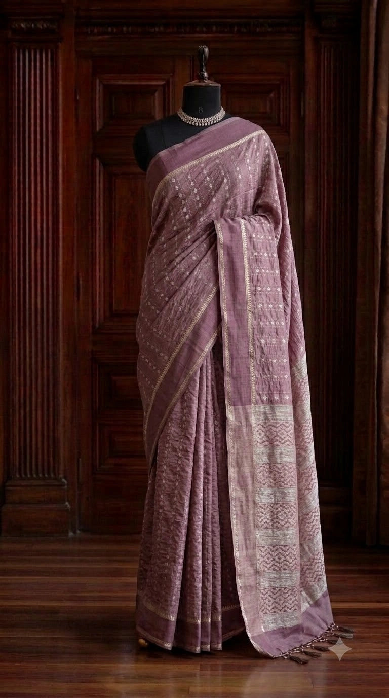 Taupe Brown Munga Tussar Saree