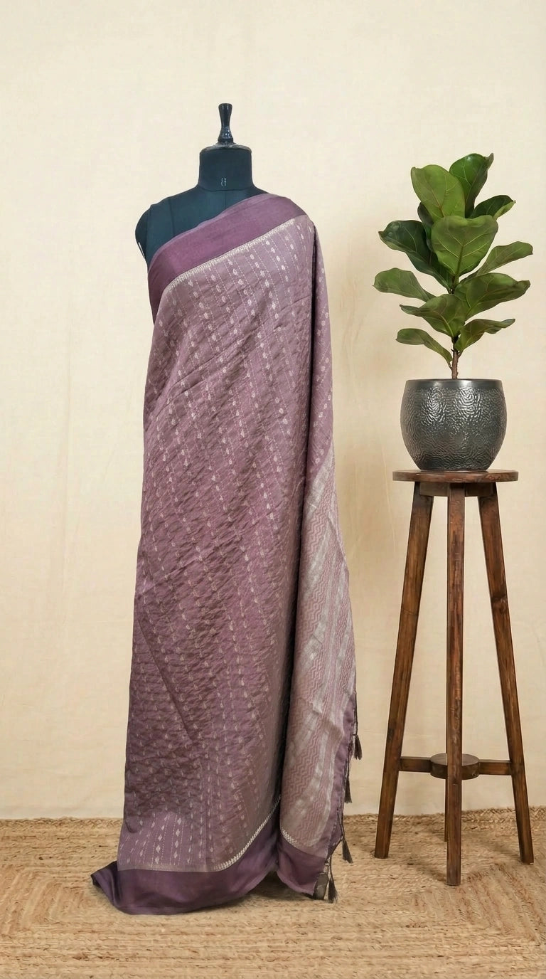 Taupe Brown Munga Tussar Saree