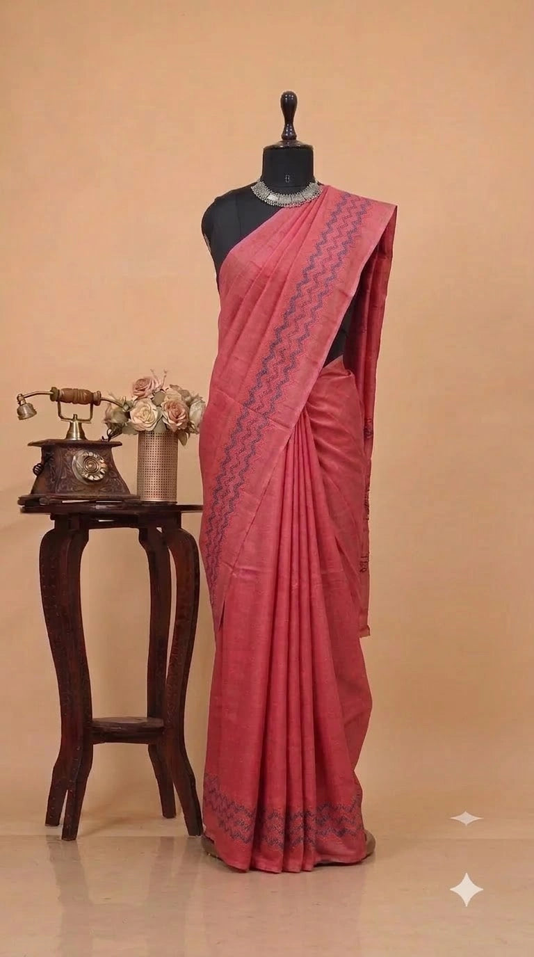 Coral Pink Matka Silk Saree