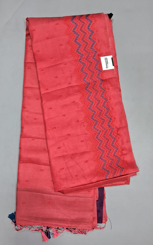 Coral Pink Matka Silk Saree