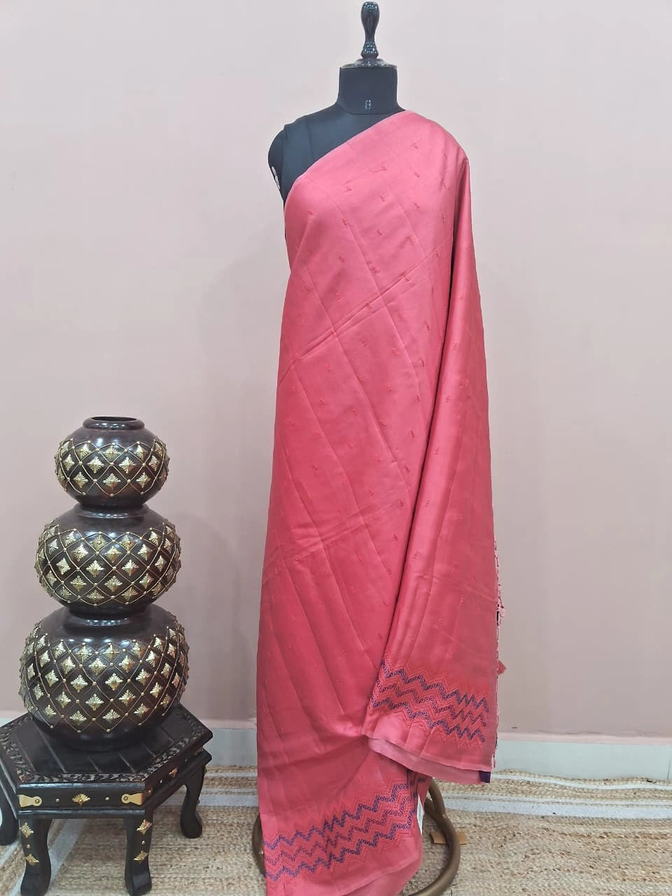 Coral Pink Matka Silk Saree