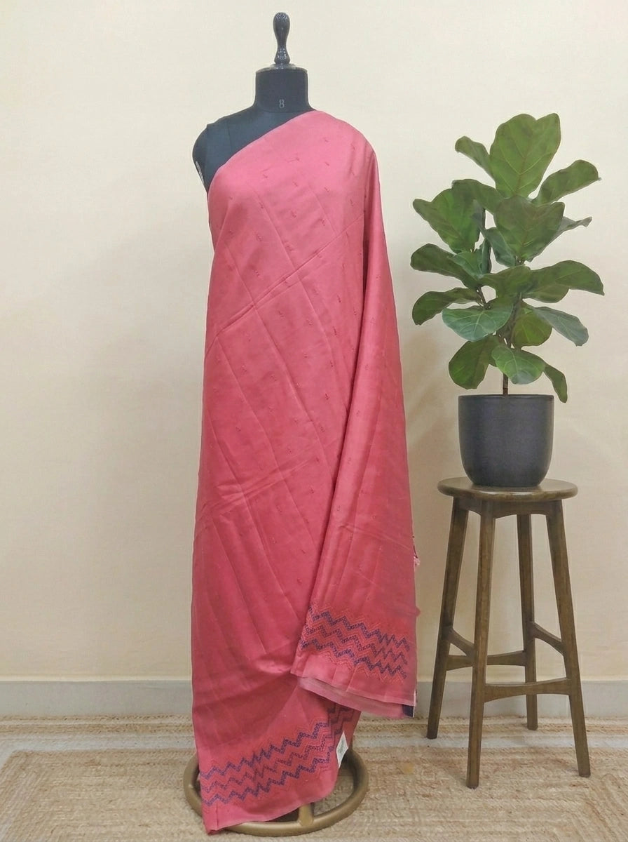 Coral Pink Matka Silk Saree