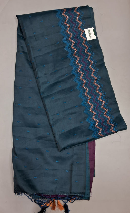 Dark Teal Blue Matka Silk Saree