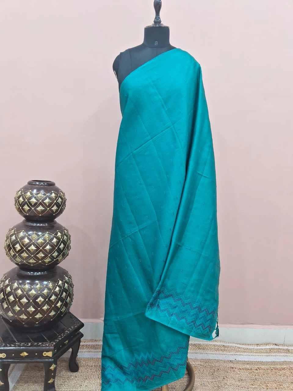 Teal Blue Matka Silk Saree