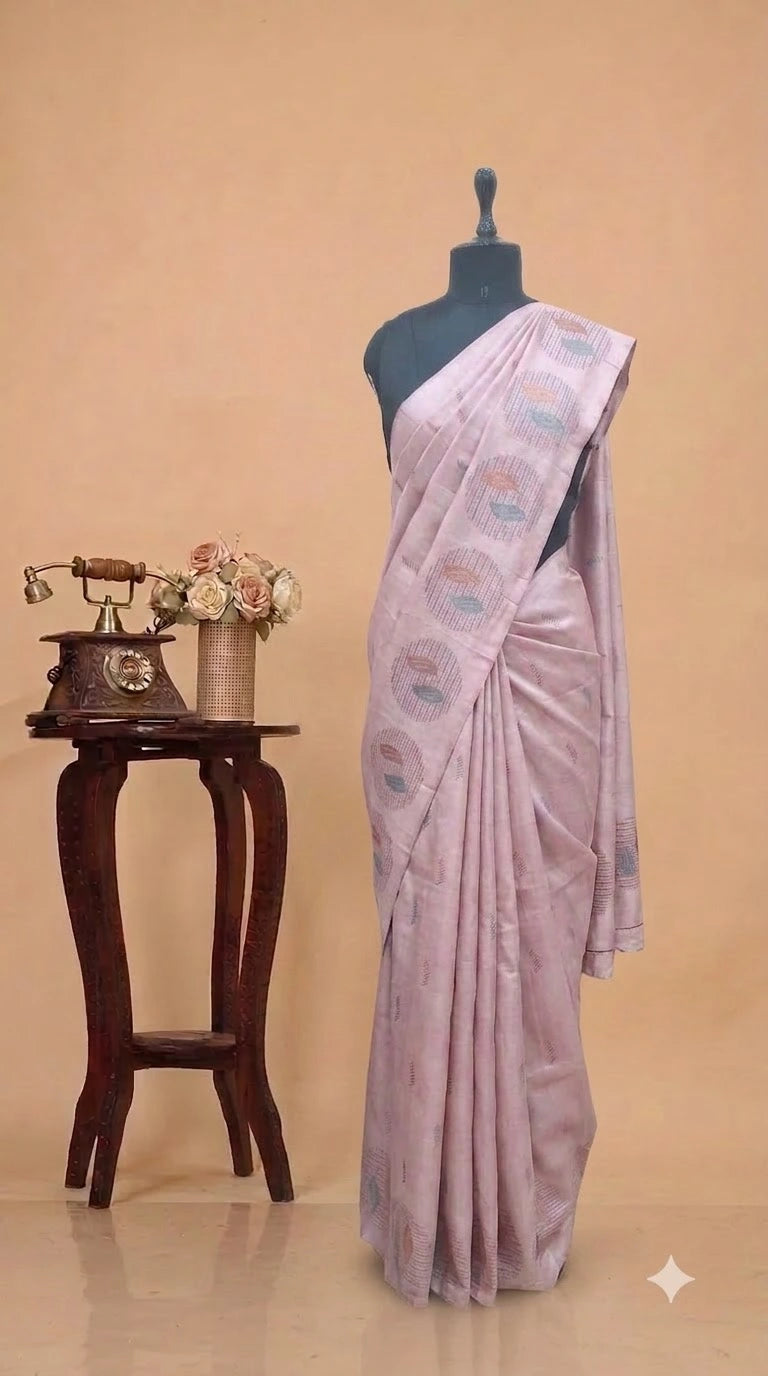Radiant Blush Pink Matka Silk Saree