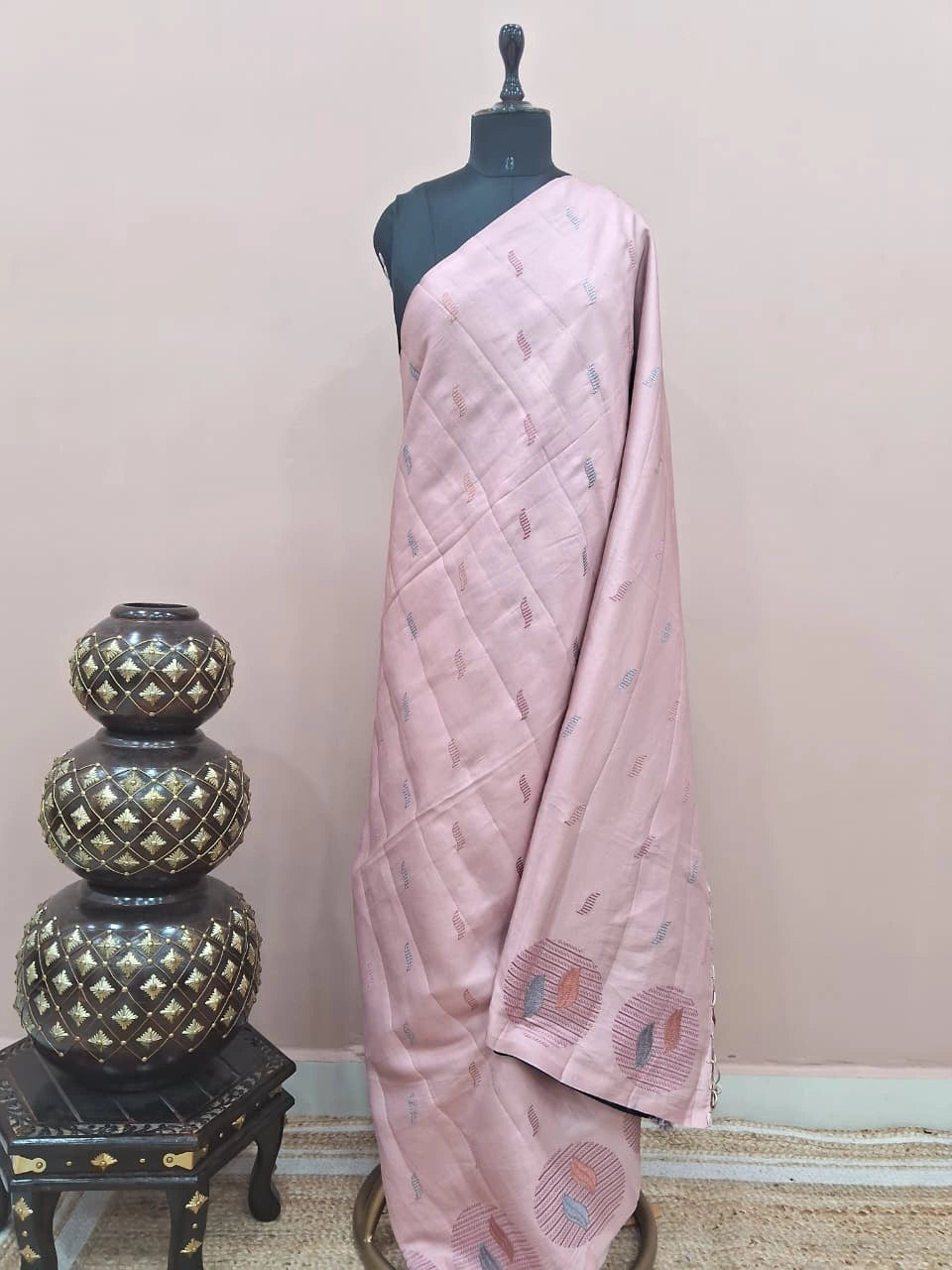 Radiant Blush Pink Matka Silk Saree