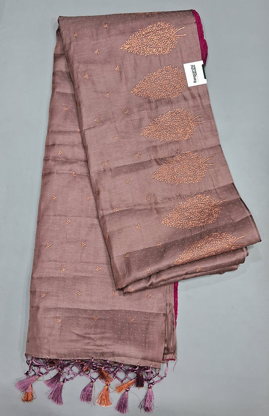Taupe Brown Matka Silk Saree