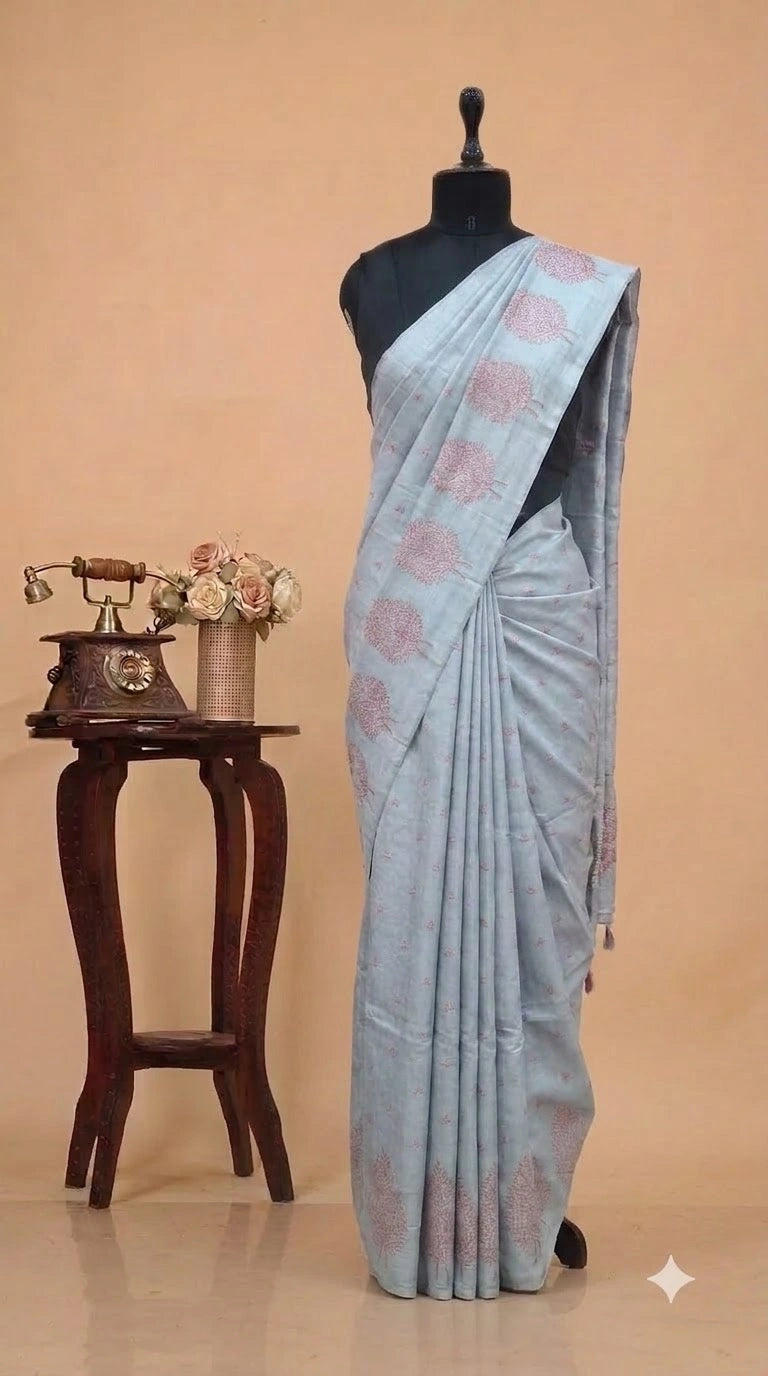 Grey Matka Silk Saree  