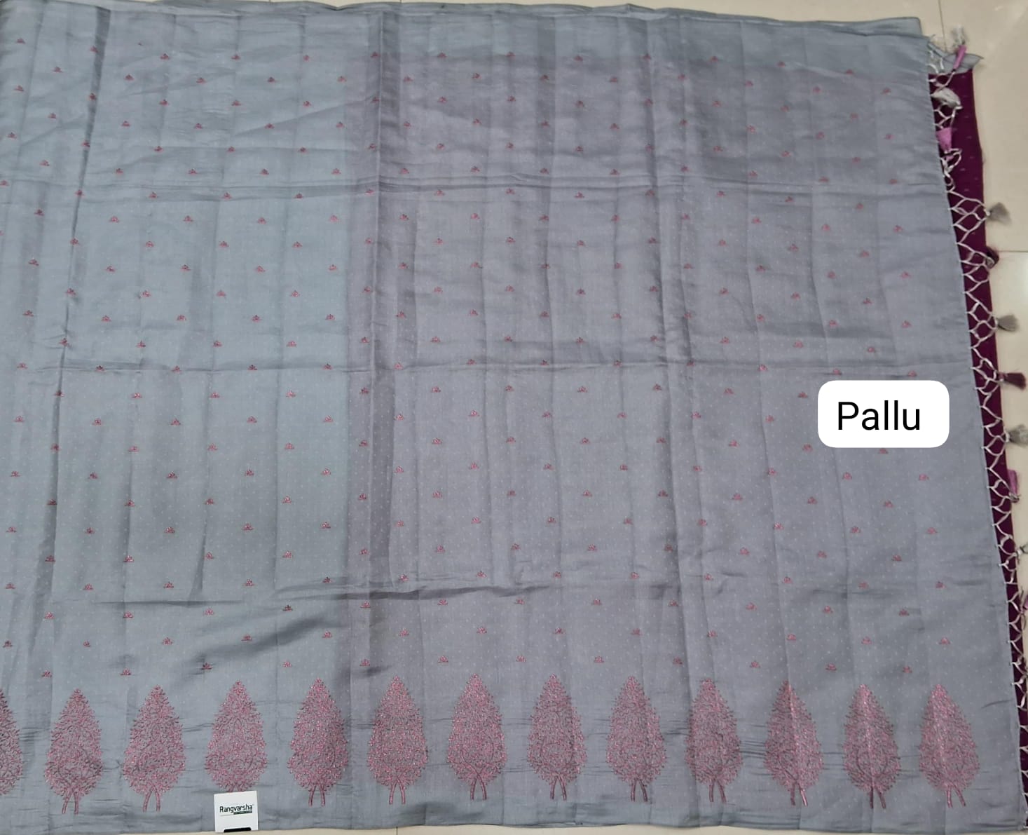 Grey Matka Silk Saree pallu