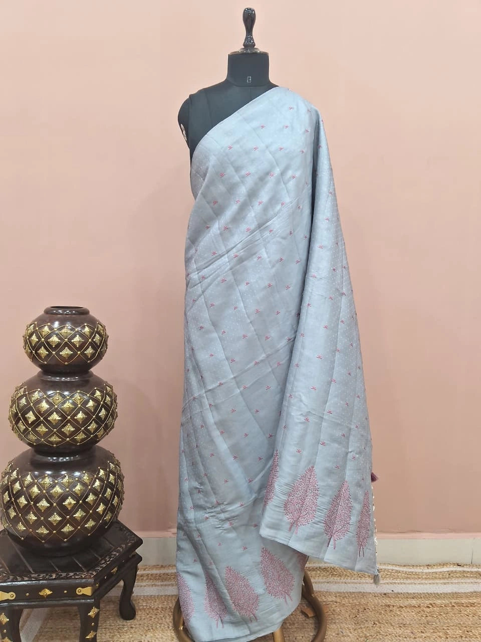Grey Matka Silk Saree  