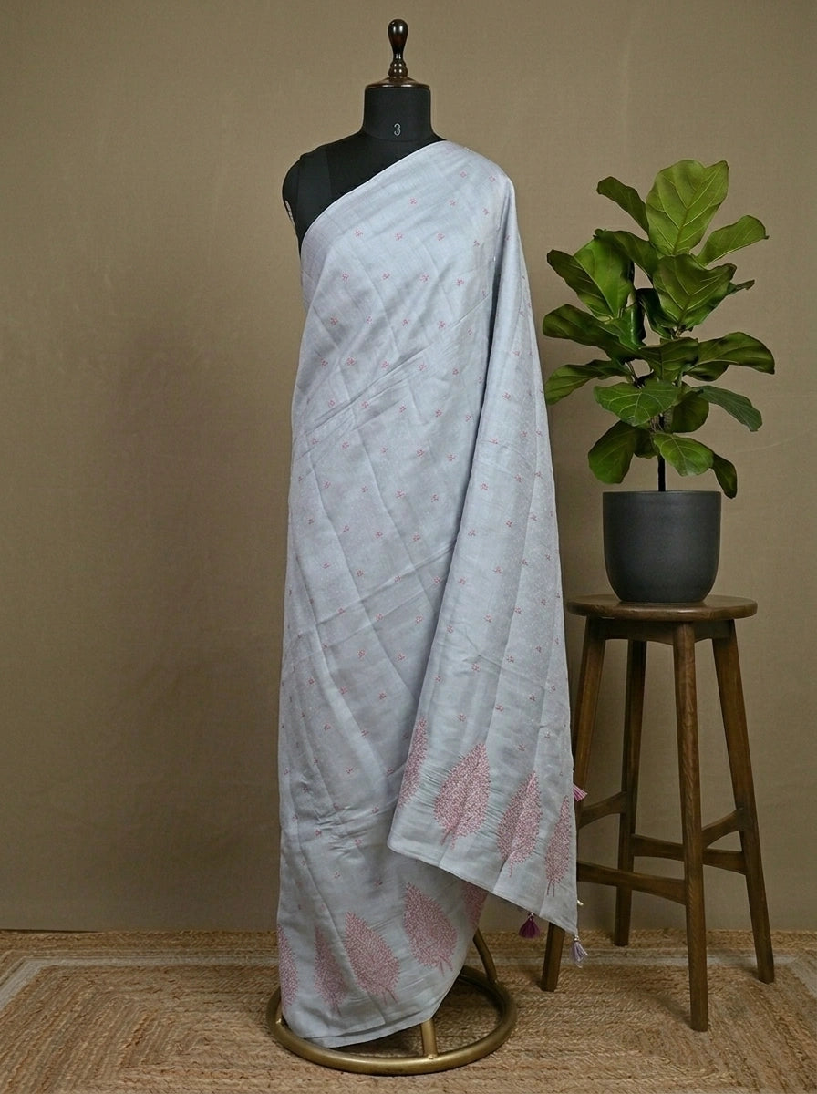 Grey Matka Silk Saree  