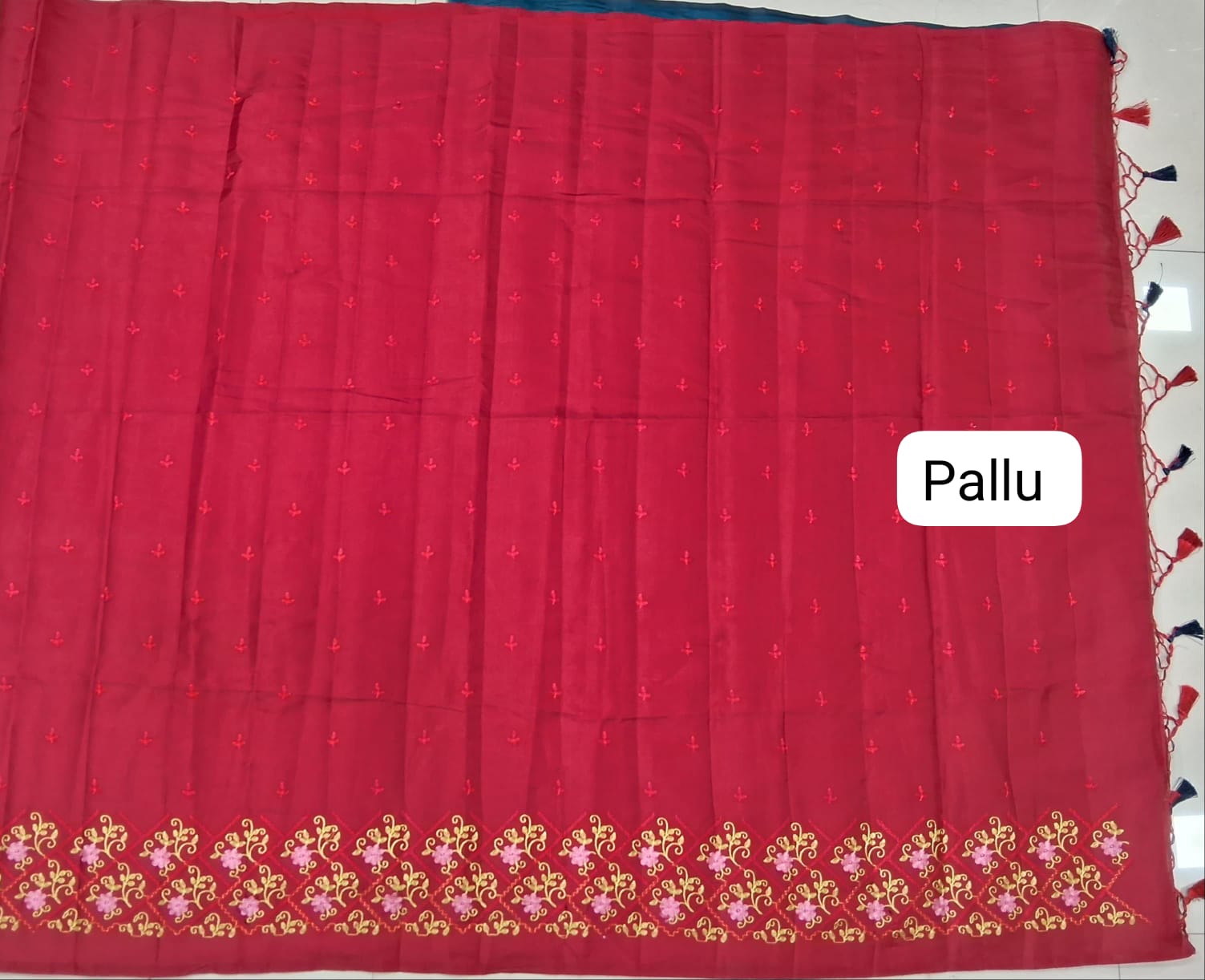 Fire Red Matka Silk Saree pallu