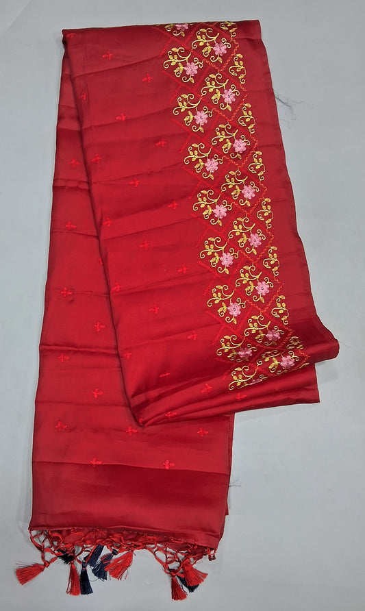Fire Red Matka Silk Saree