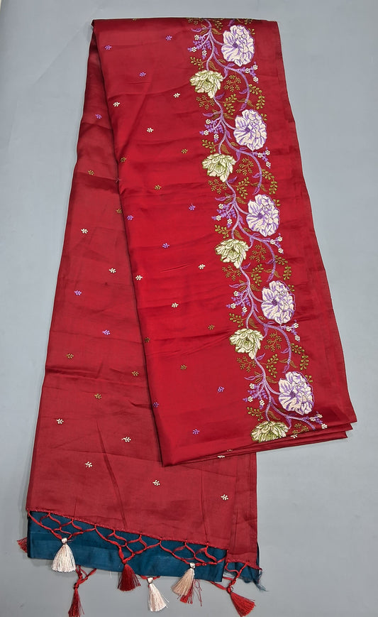 Fire Red Matka Silk Saree