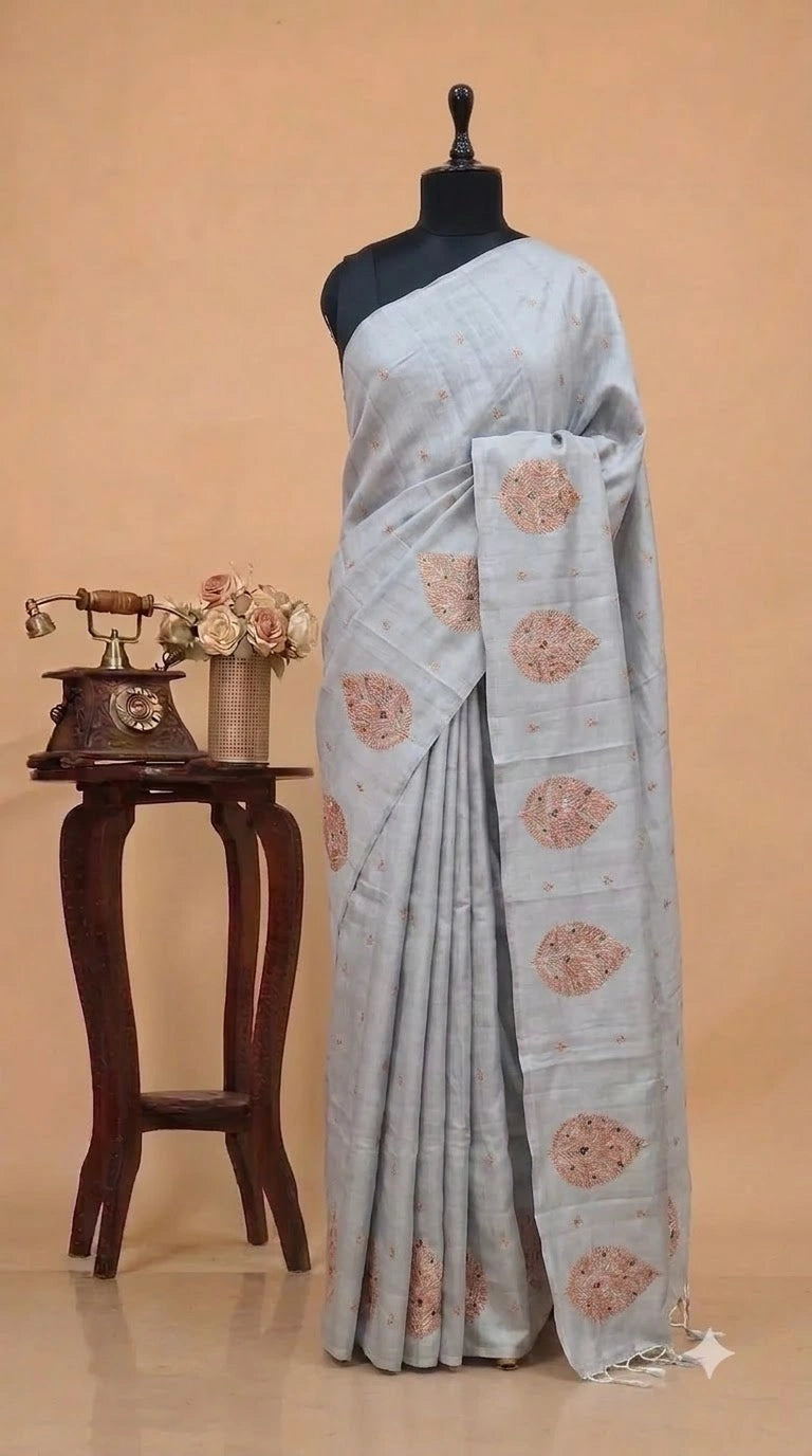 Sophisticated Grey Matka Silk Saree