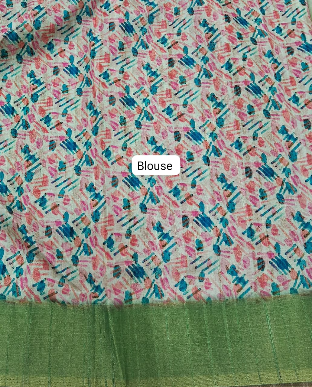 Green ,Dark Green and yellow digital printed Matka Silk Saree Blouse