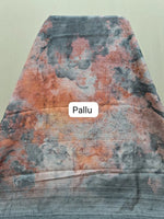 Dark Grey, Peach, and White digital printed Matka Silk Saree Pallu
