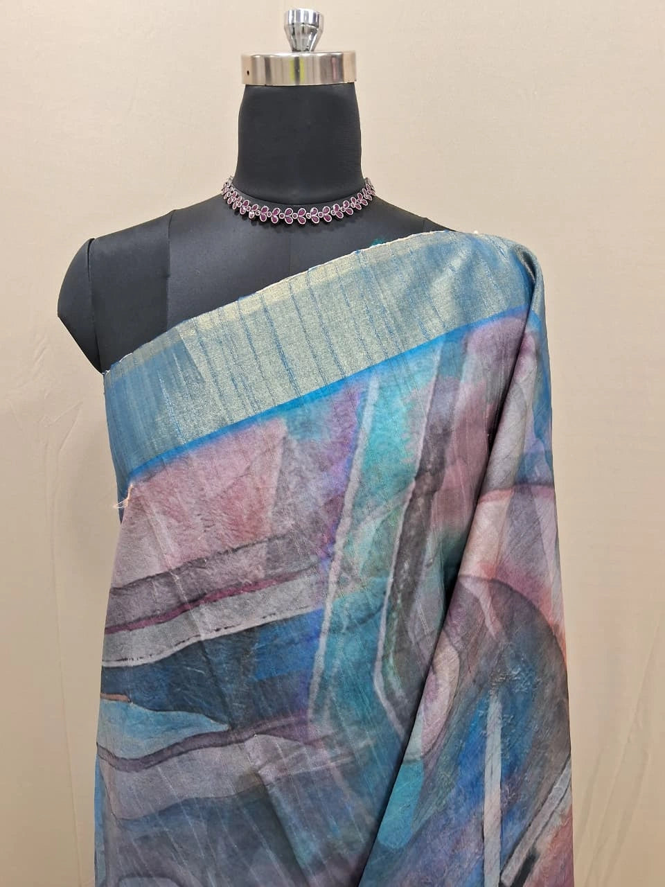 Multicolour Digital Printed Matka Silk Saree 1