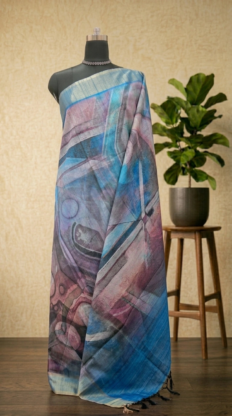 Multicolour Digital Printed Matka Silk Saree