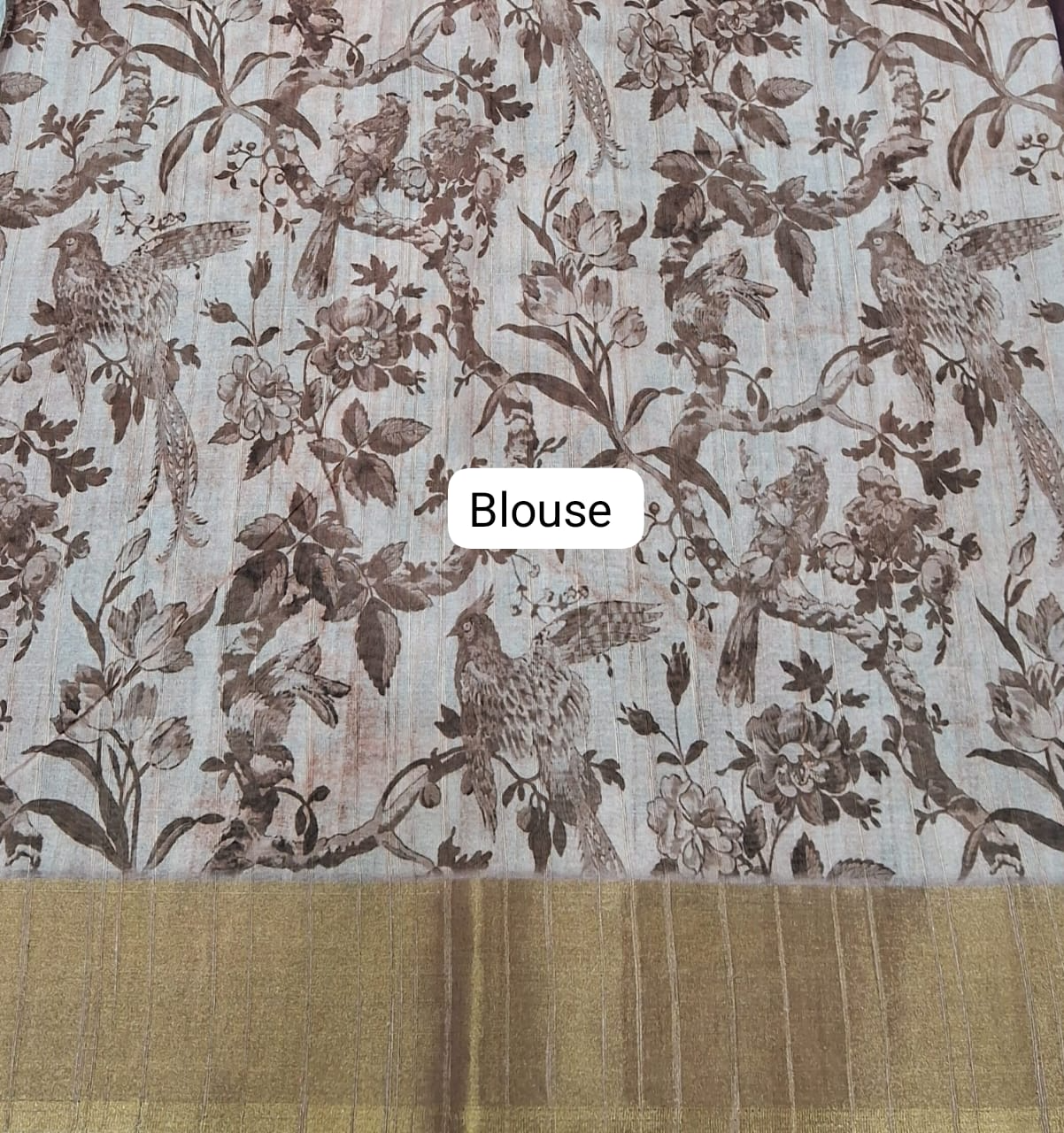 Peach, Brown, and Black Digital Printed Matka Silk Saree Blouse