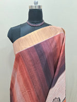 Peach, Brown, and Black Digital Printed Matka Silk Saree 1