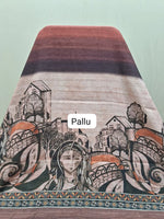 Peach, Brown, and Black Digital Printed Matka Silk Saree Pallu