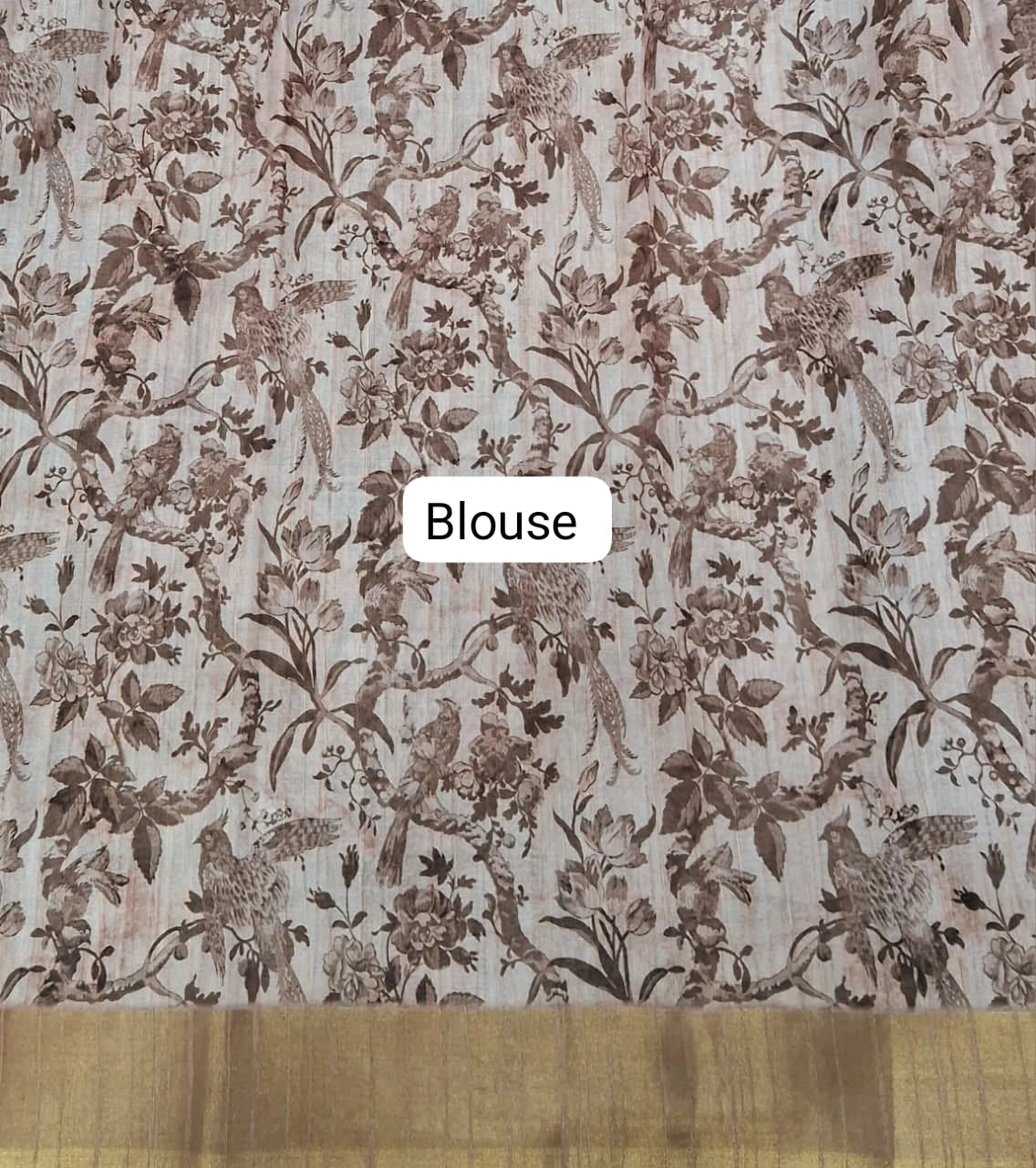 Peach, Brown, and Black Digital Printed Matka Silk Saree Blouse