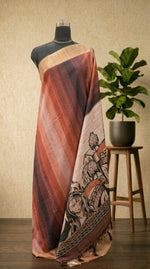 Peach, Brown and Black Digital Printed Matka Silk Saree