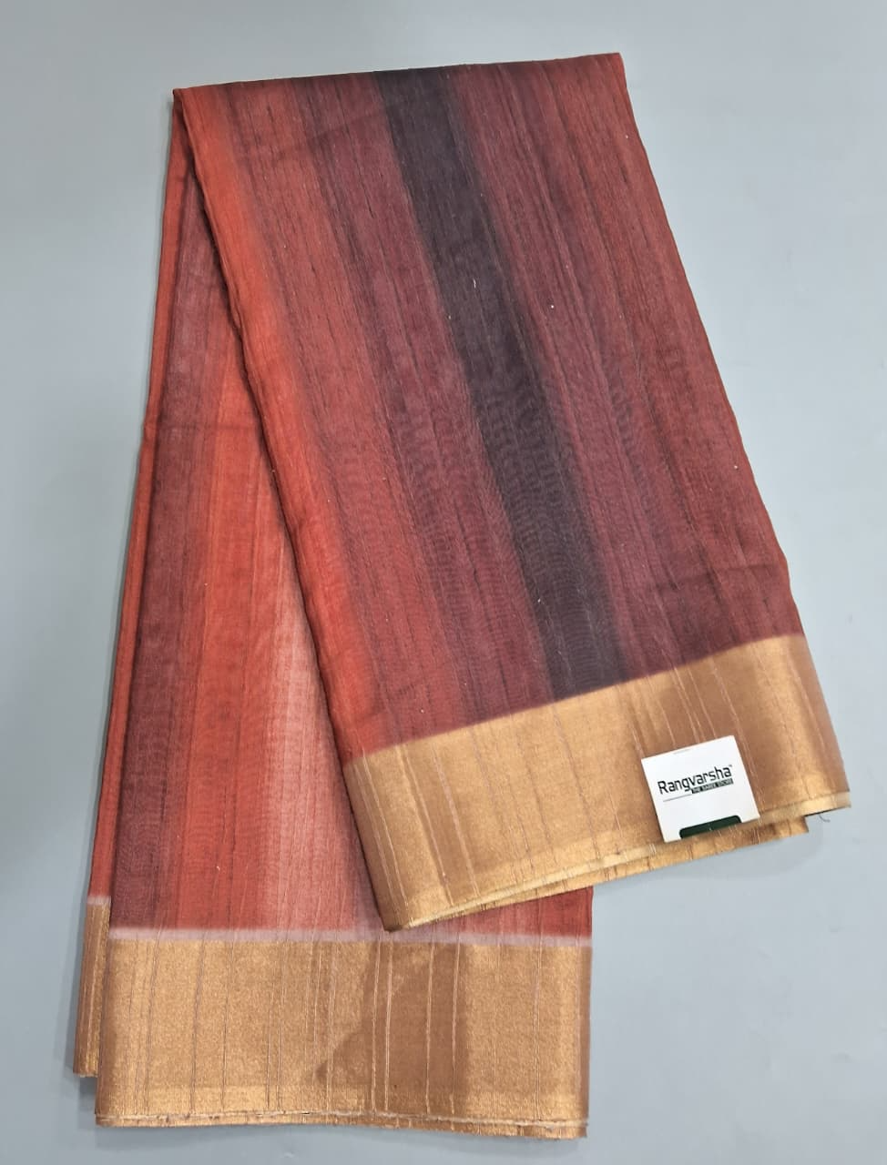 Peach, Brown, and Black Digital Printed Matka Silk Saree