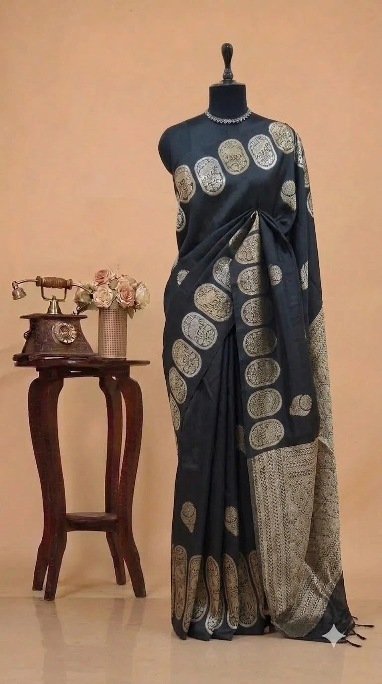 Black Pure matka silk saree 