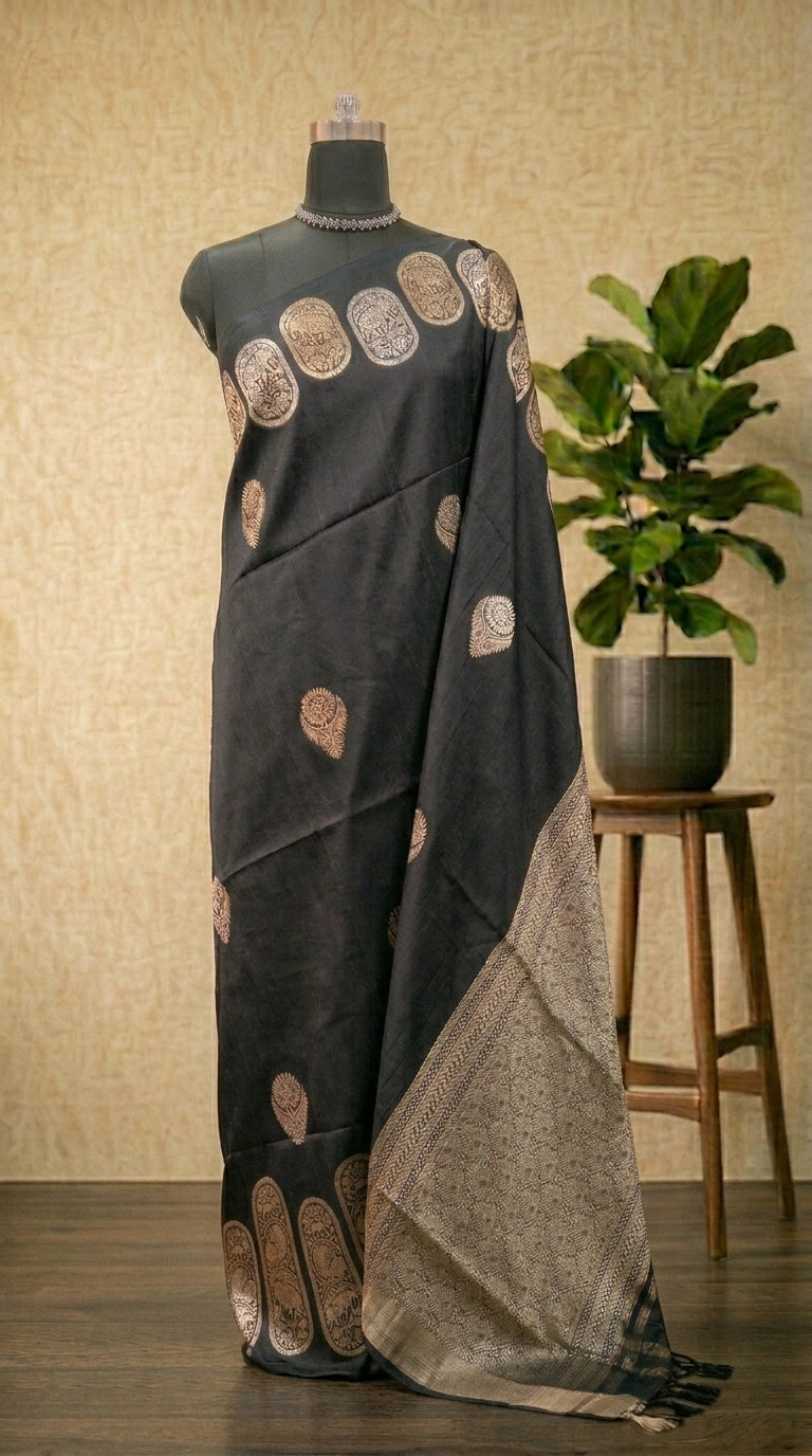 Black Pure matka silk saree 