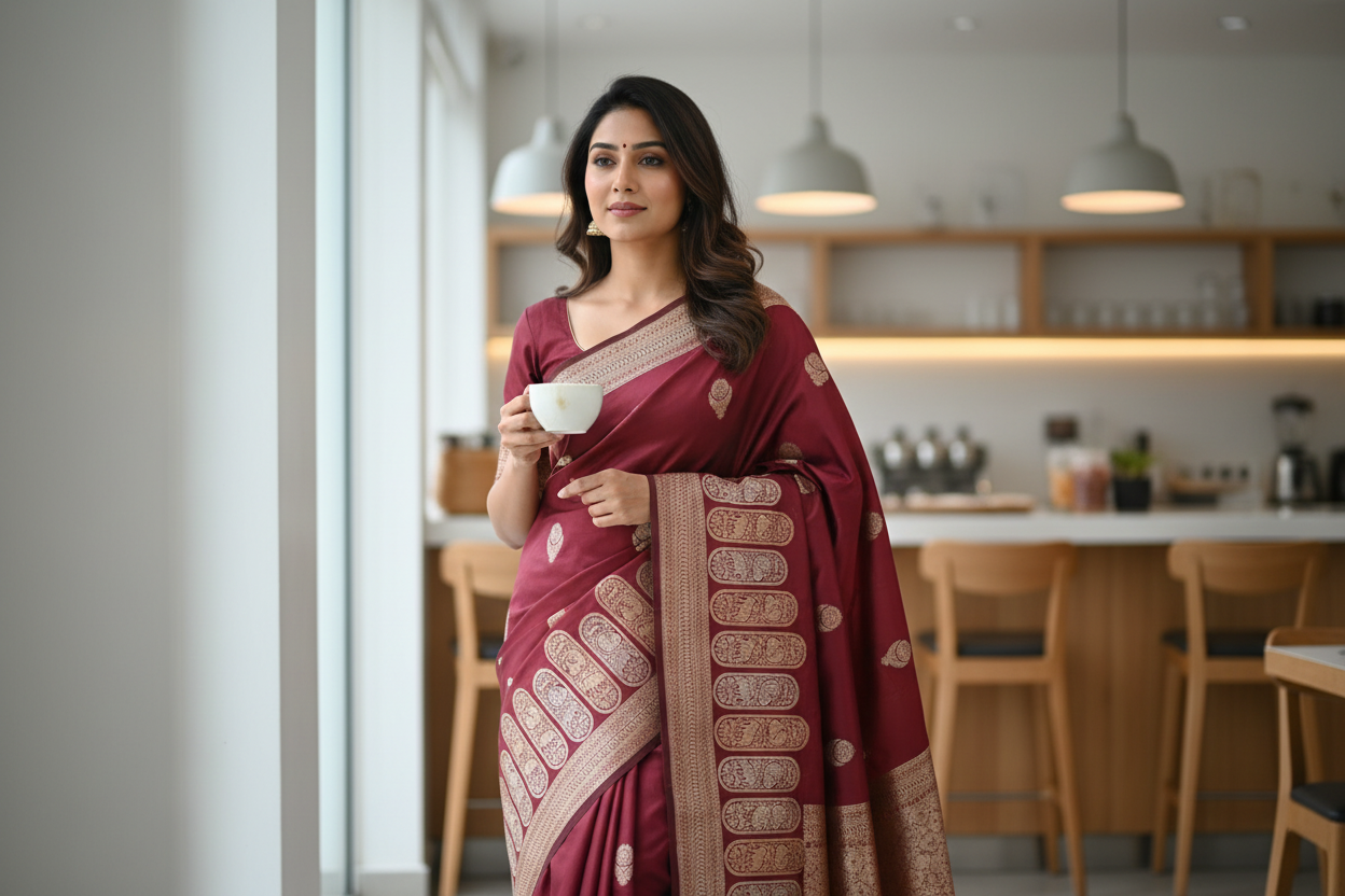 Maroon Matka Silk Saree