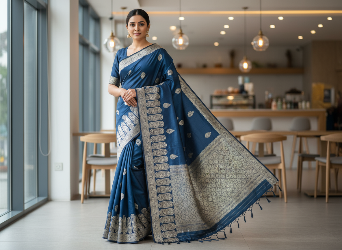 Dark Blue Matka Silk Saree