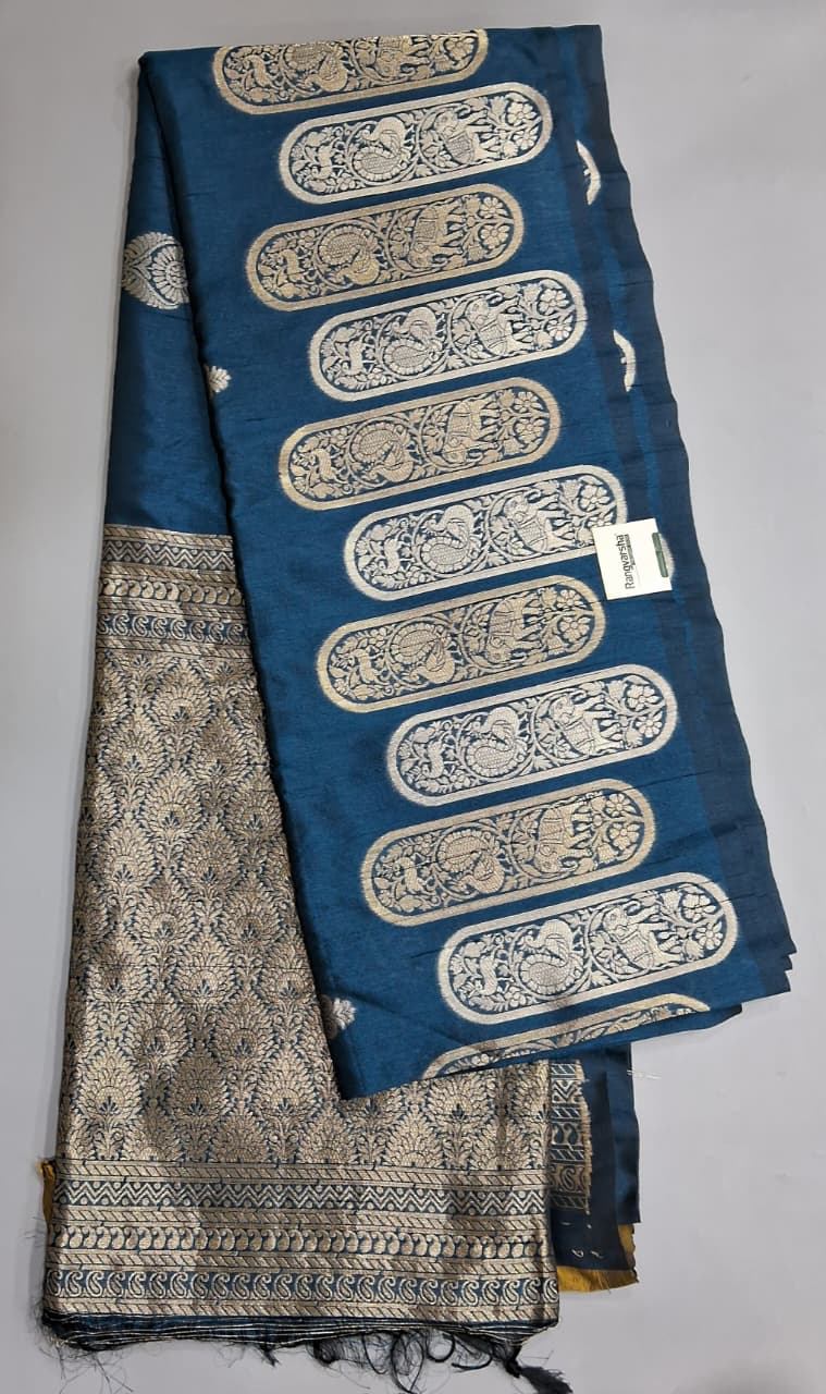 Dark Blue Matka Silk Saree