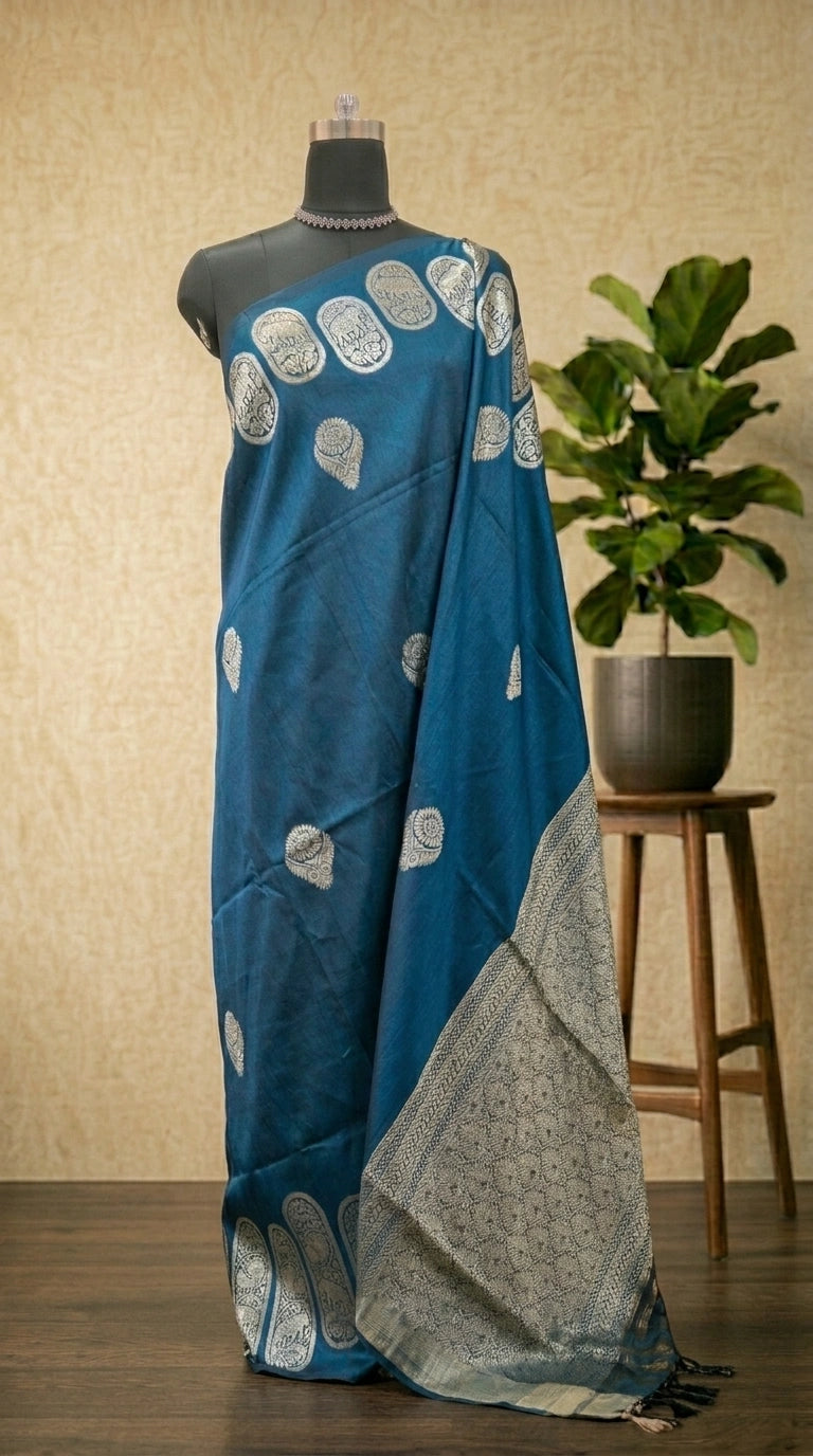 Dark Blue Matka Silk Saree