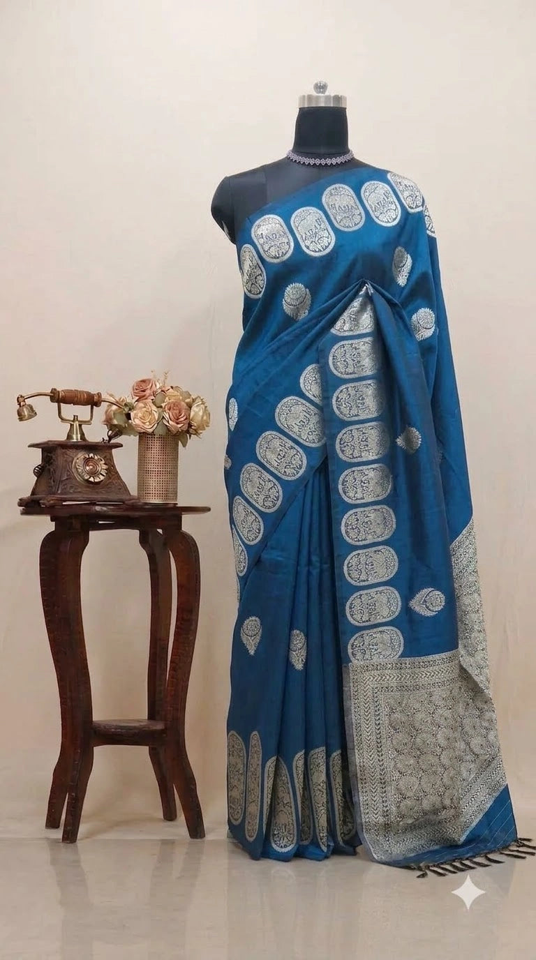 Dark Blue Matka Silk Saree
